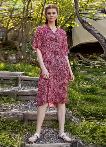 Patterned Button Detailed V Neck Half Sleeve Green Midi Dress 4448